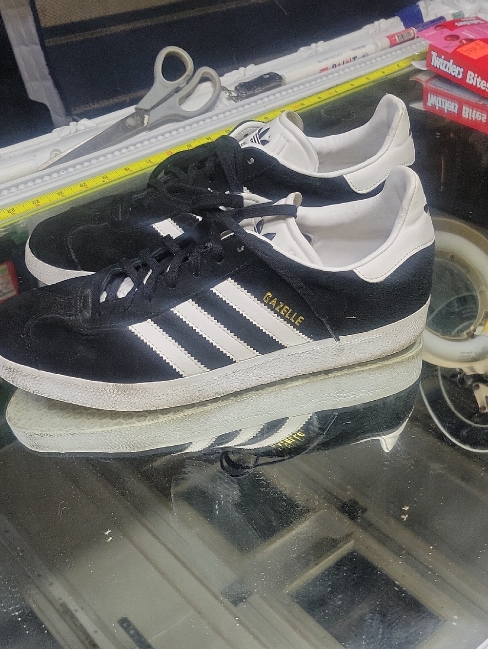 Mens 12 Adidas Gazelle sneakers in the black and white   Classic Color.  MINT.